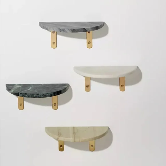 Anthropologie Green/Gold Marble Demi Crescent Wall Shelf - Picture 3 of 7
